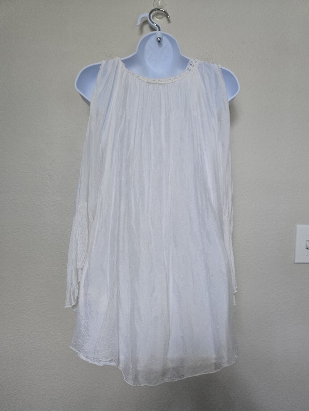 Tempo Paris Silk White Cold Shoulder Fairy Boho Tunic Blouse Small Dainty - Picture 2 of 13
